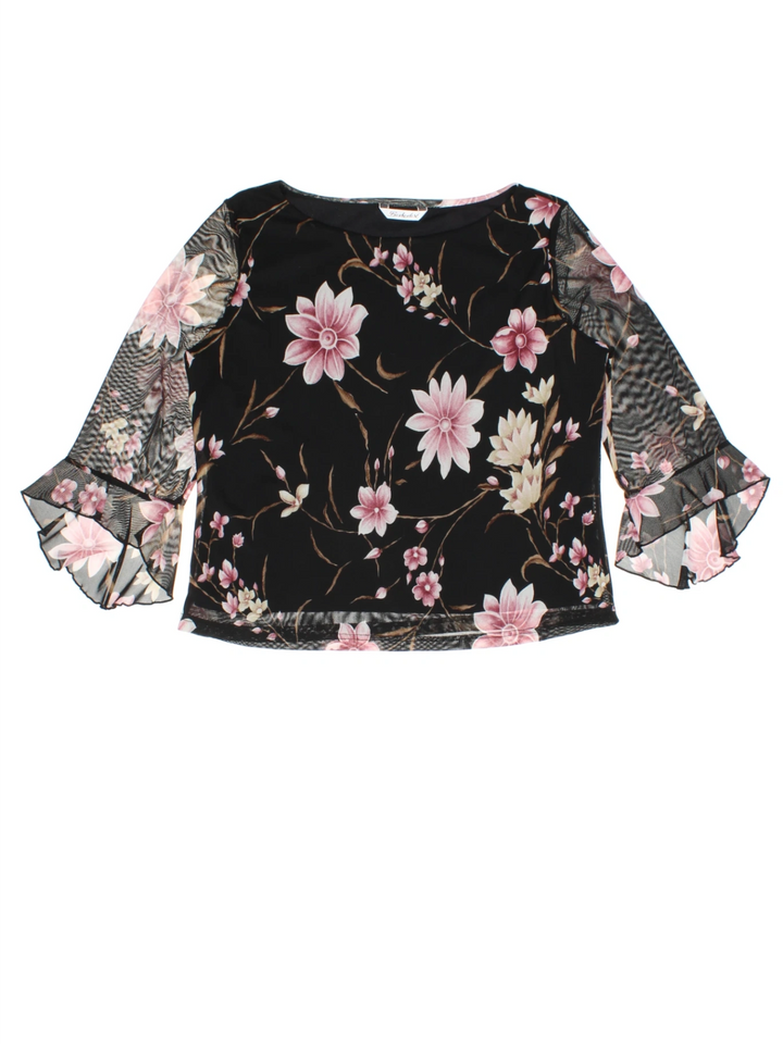 Y2K Floral Mesh Top (Size L)