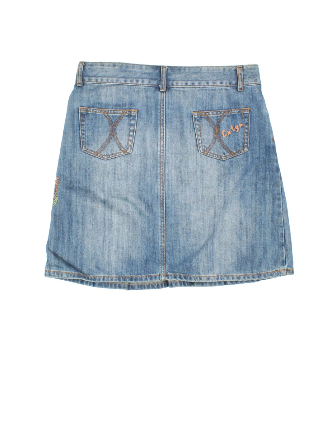 Y2K Embroidered Denim Mini Skirt (Size XL)