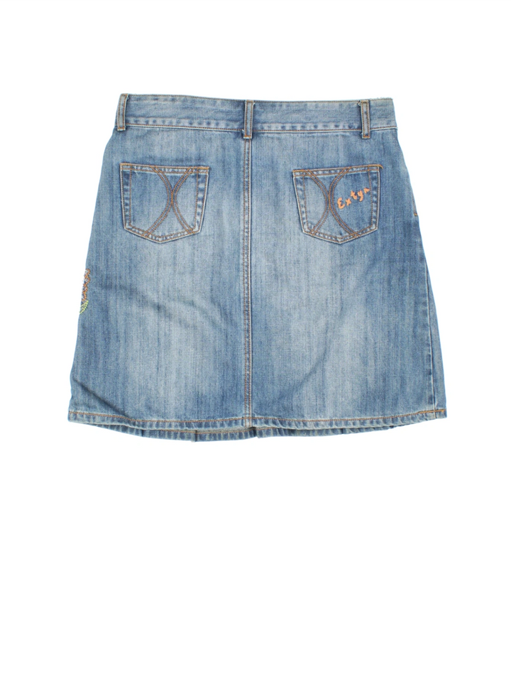 Y2K Embroidered Denim Mini Skirt (Size XL)