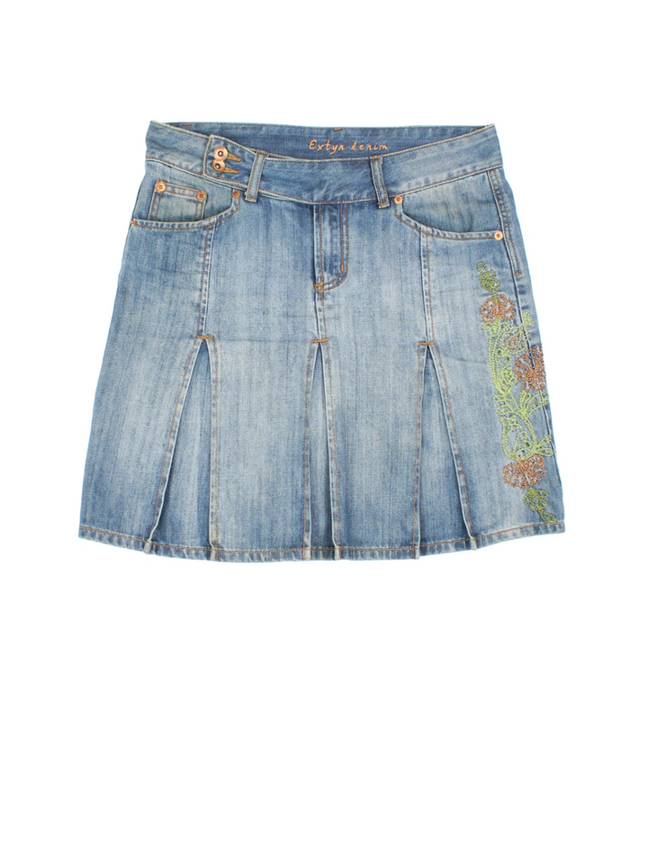 Y2K Embroidered Denim Mini Skirt (Size XL)