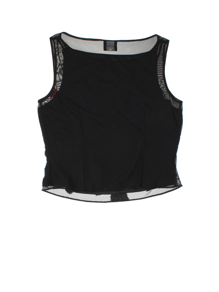 Y2K Mesh Floral Sequin Top (Size S)