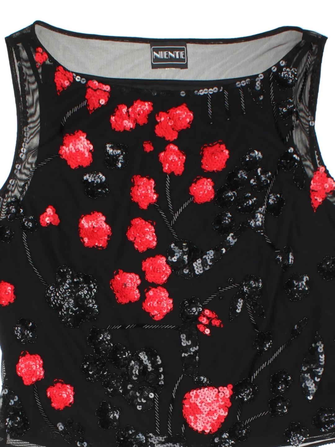 Y2K Mesh Floral Sequin Top (Size S)