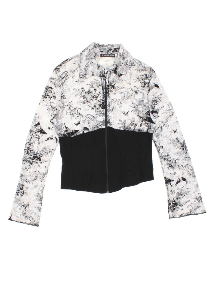 Y2K Zip Up Corset Shirt (Size XS)