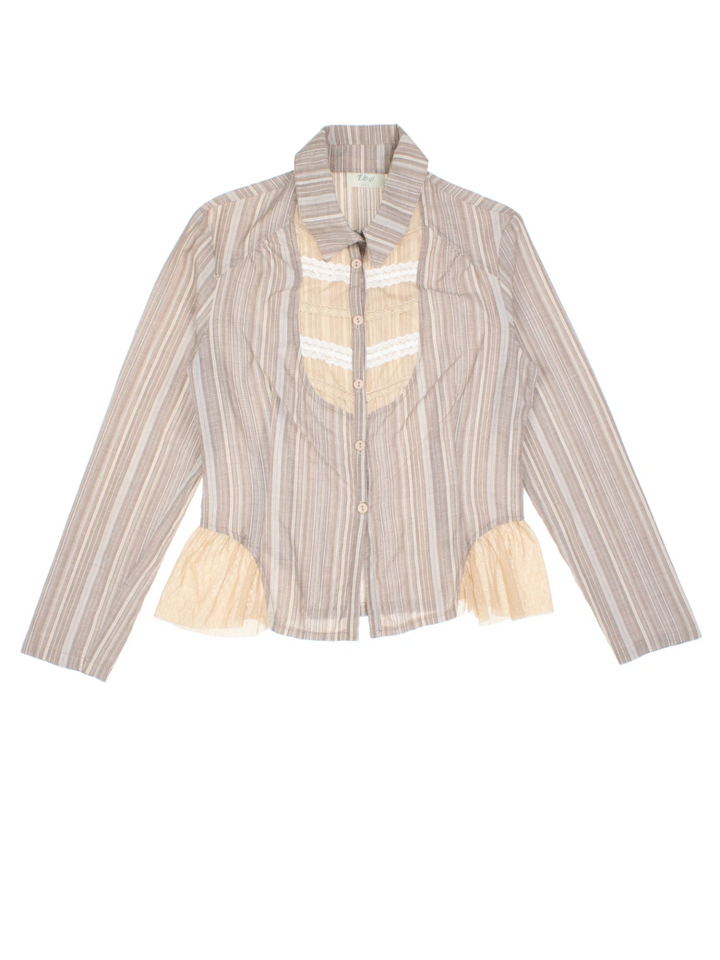 Y2K Frill Stripe Mesh Shirt (Size S)