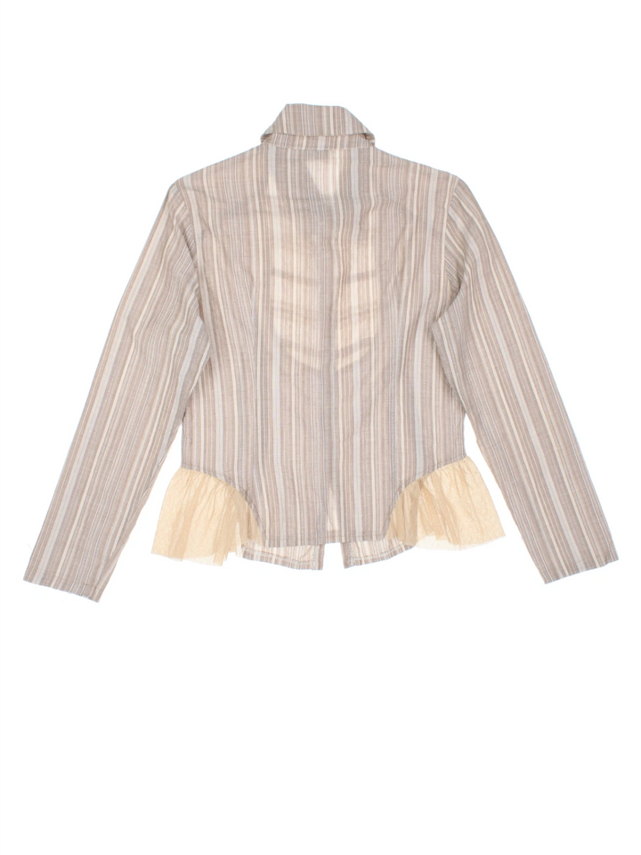 Y2K Frill Stripe Mesh Shirt (Size S)