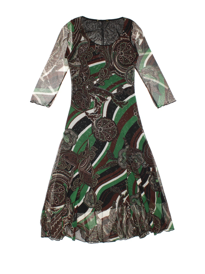 Y2K Paisley Mesh Midi Dress (Size XS)
