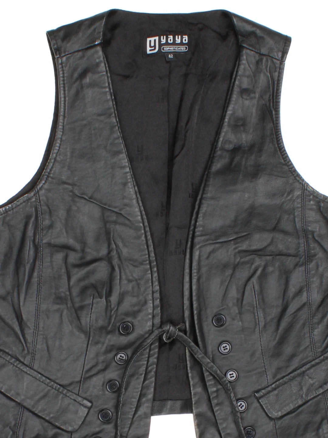 Y2K Tie Front Leather Vest (Size S)