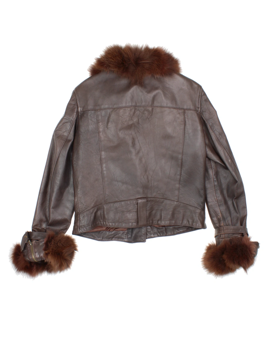 Leather Fur Trimmed Jacket (Size M)