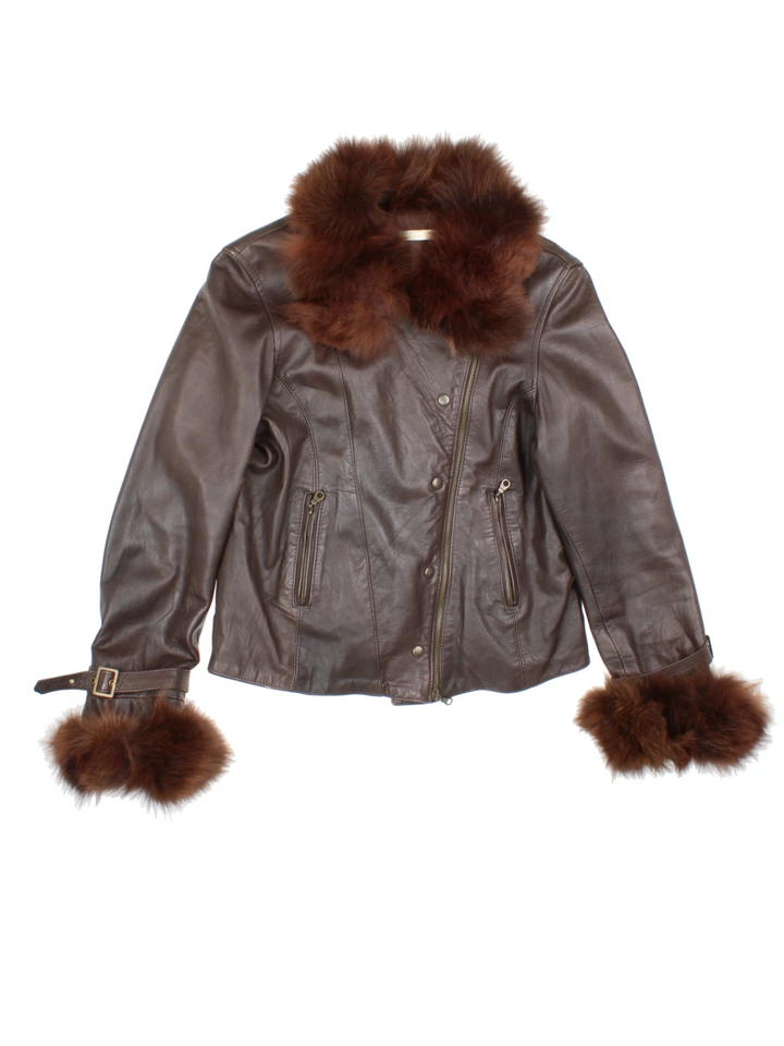 Leather Fur Trimmed Jacket (Size M)