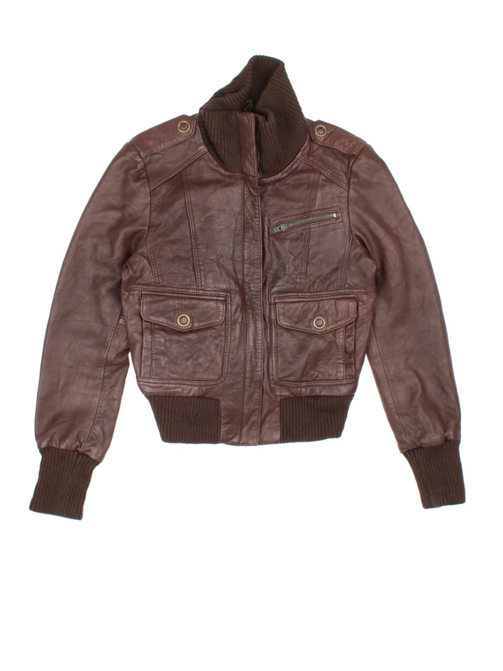 Y2K Oasis Leather Bomber Jacket (Size M)