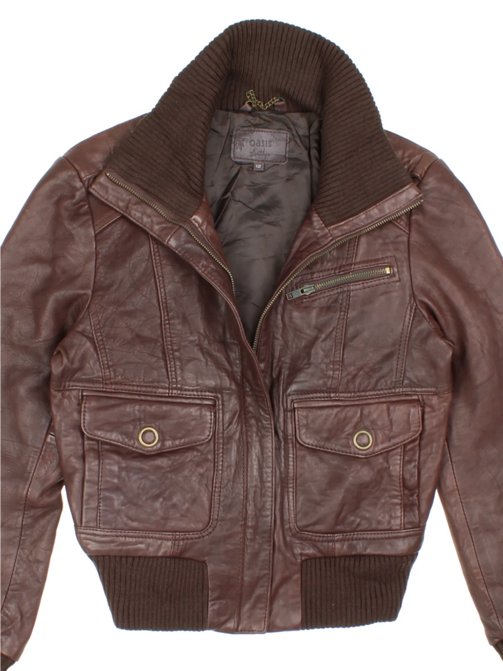 Y2K Oasis Leather Bomber Jacket (Size M)