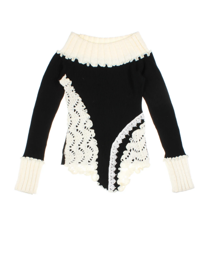 Y2K Off The Shoulder Lace Jumper (Size S)