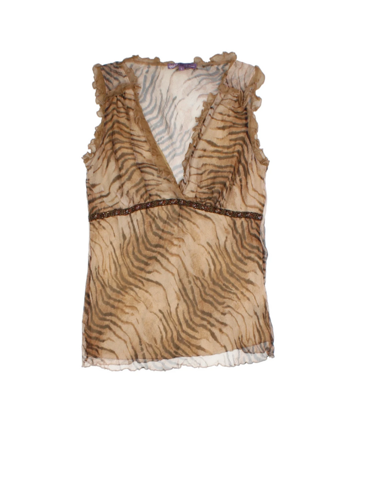 Y2K Tiger Print Mesh Top (Size S)