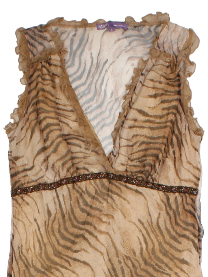 Y2K Tiger Print Mesh Top (Size S)