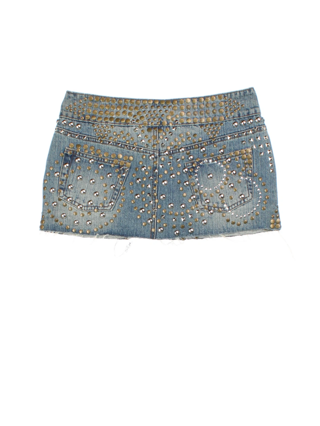 Y2K Heavy Studded Denim Skirt (Size L) - VintageFolk