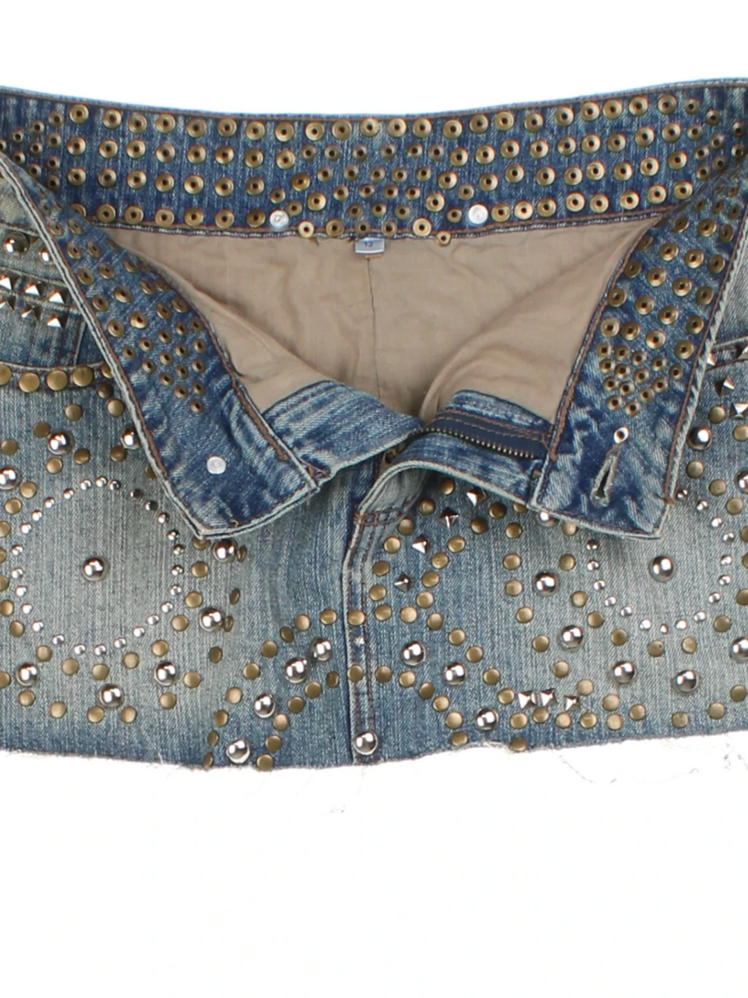Y2K Heavy Studded Denim Skirt (Size L) - VintageFolk