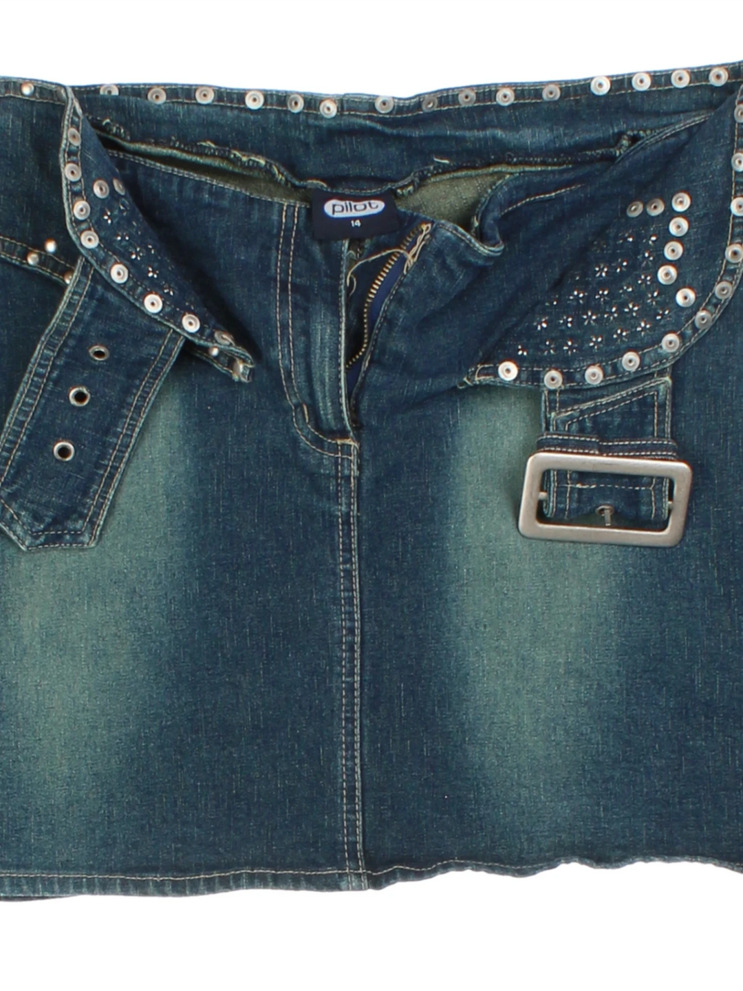 Y2K Pilot Denim Mini Skirt (Size XXL)