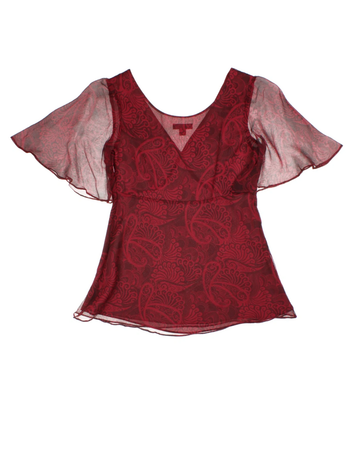 Monsoon Sheer Flutter Sleeve Top (Size XS)
