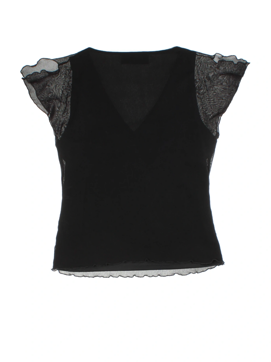 Y2K Black Beaded Mesh Cap Sleeve Top (Size XS)
