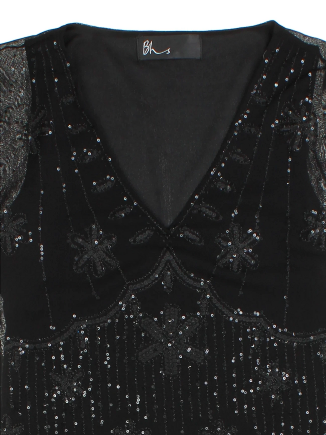Y2K Black Beaded Mesh Cap Sleeve Top (Size XS)