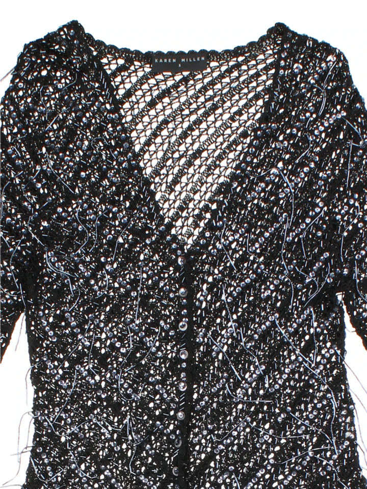 Y2K Beaded Crochet Cardigan (Size M)
