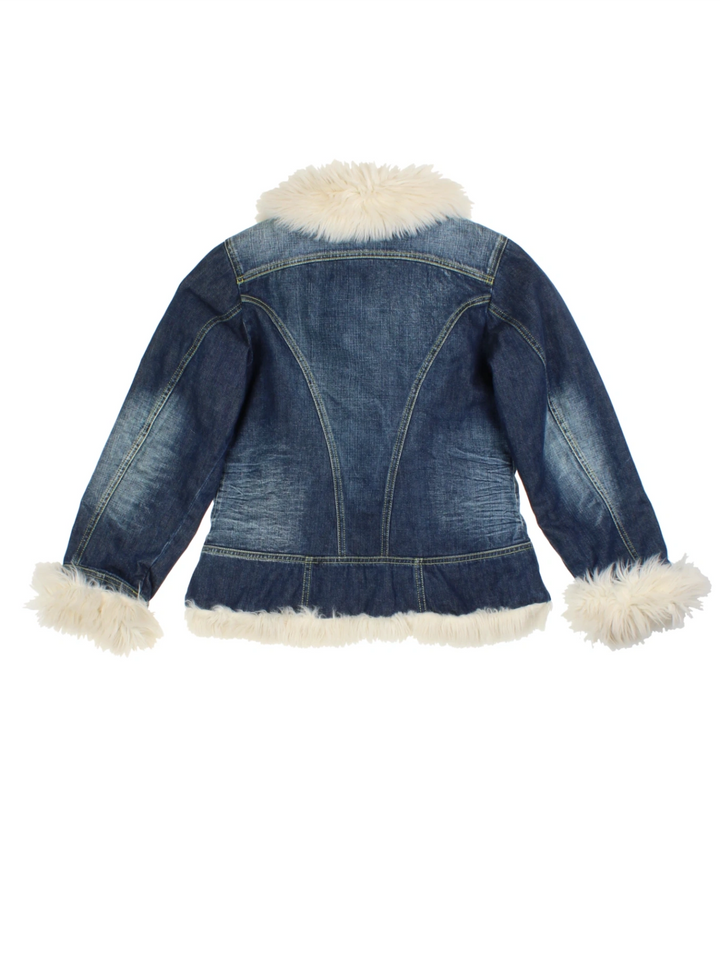 Y2K Faux Fur Diesel Denim Jacket (Size XXS)