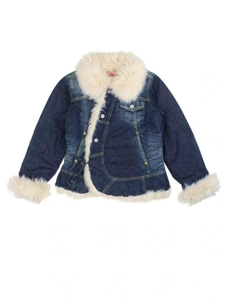 Y2K Faux Fur Diesel Denim Jacket (Size XXS)