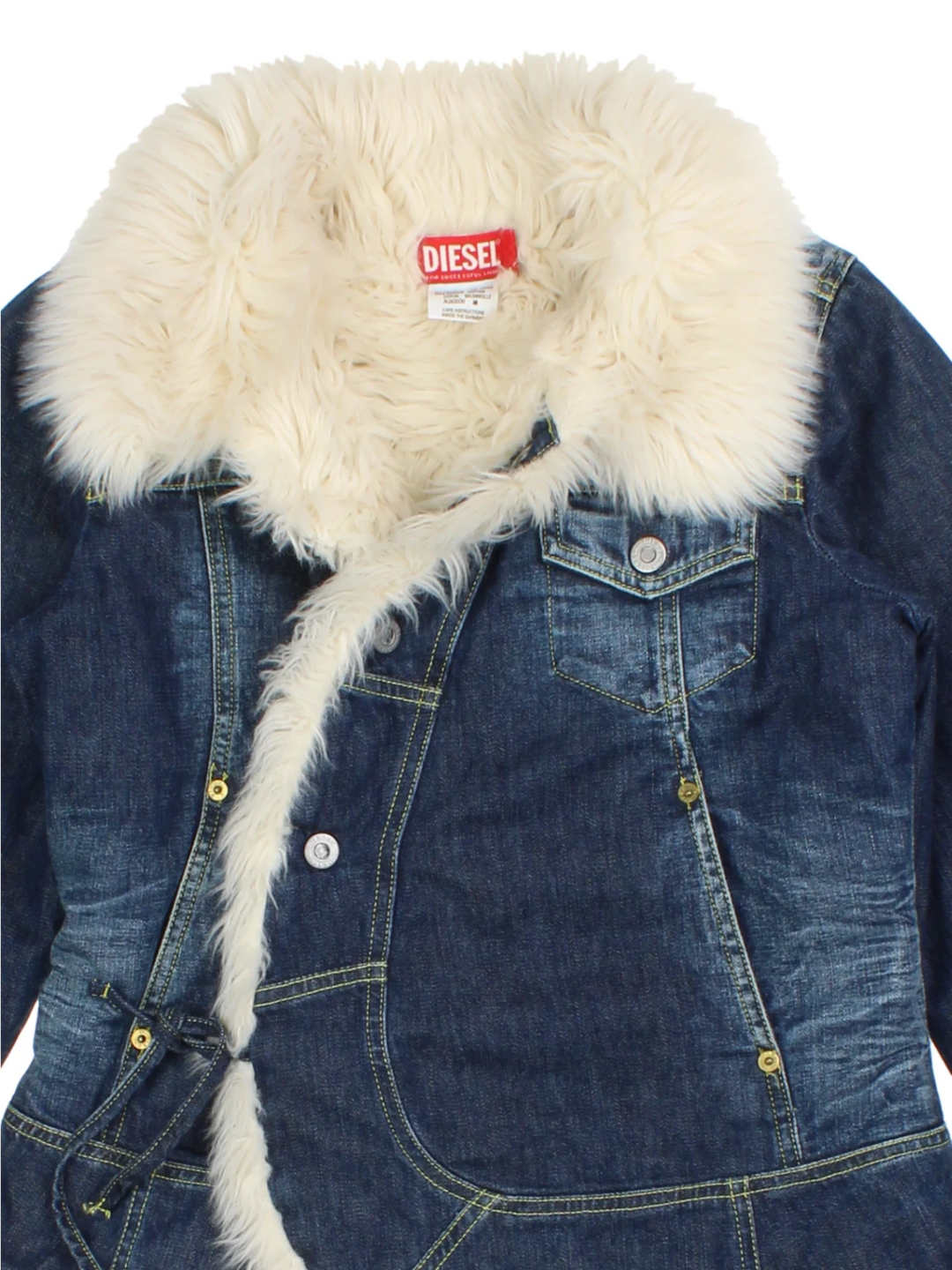 Y2K Faux Fur Diesel Denim Jacket (Size XXS)