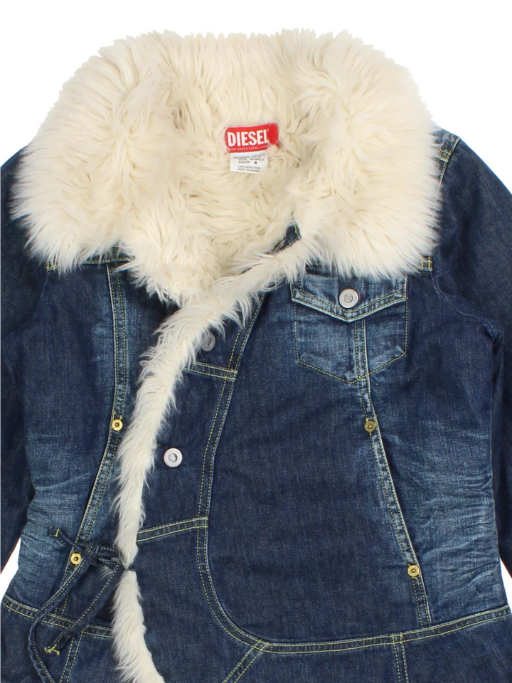 Y2K Faux Fur Diesel Denim Jacket (Size XXS)