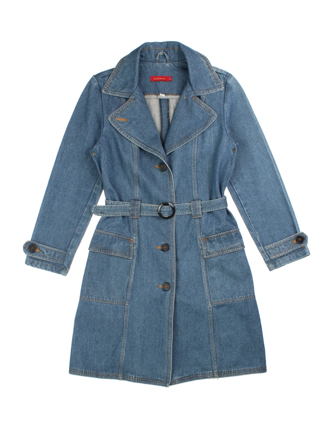 Y2K River Island Denim Trench Coat (Size M)