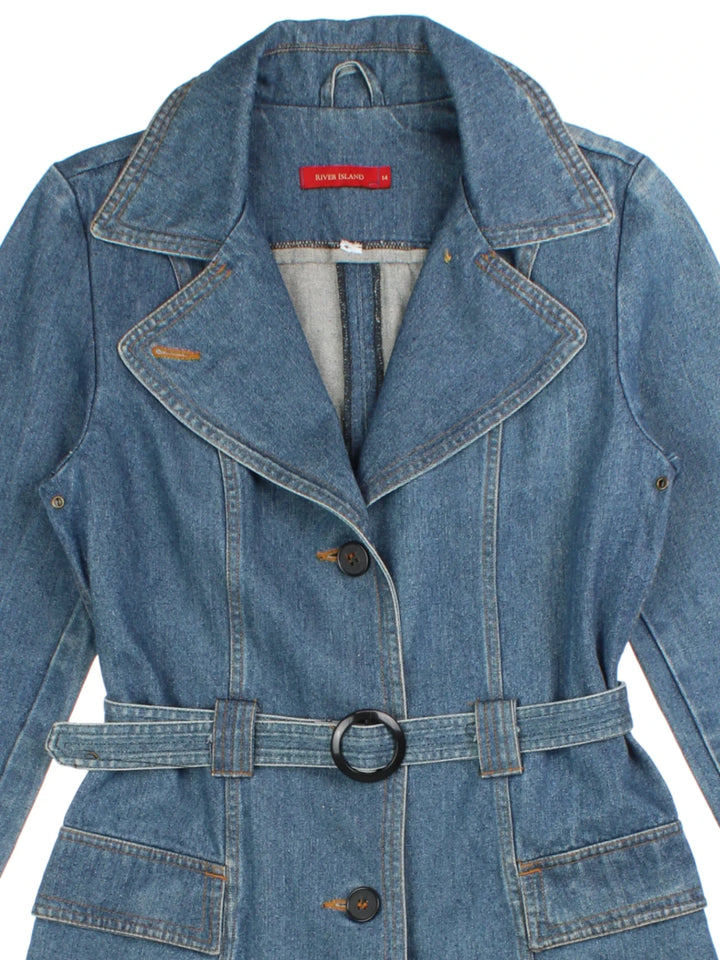 Y2K River Island Denim Trench Coat (Size M)