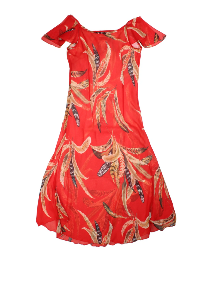 Y2K Feather Print Midi Dress (Size XXS)