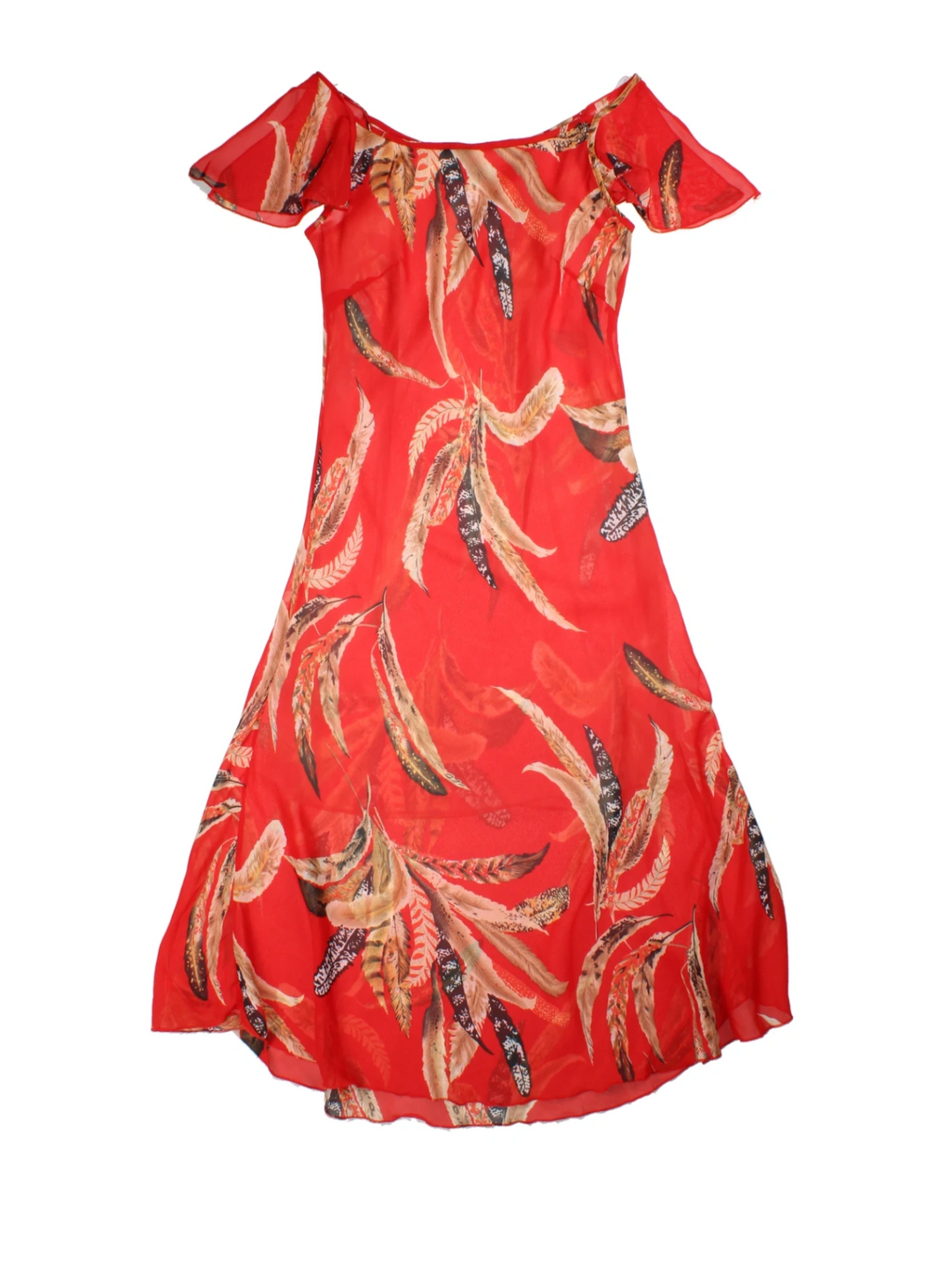 Y2K Feather Print Midi Dress (Size XXS)