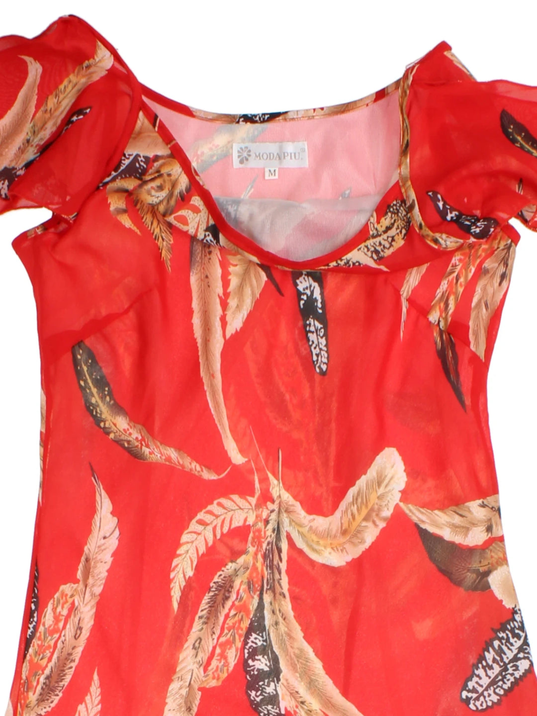 Y2K Feather Print Midi Dress (Size XXS)