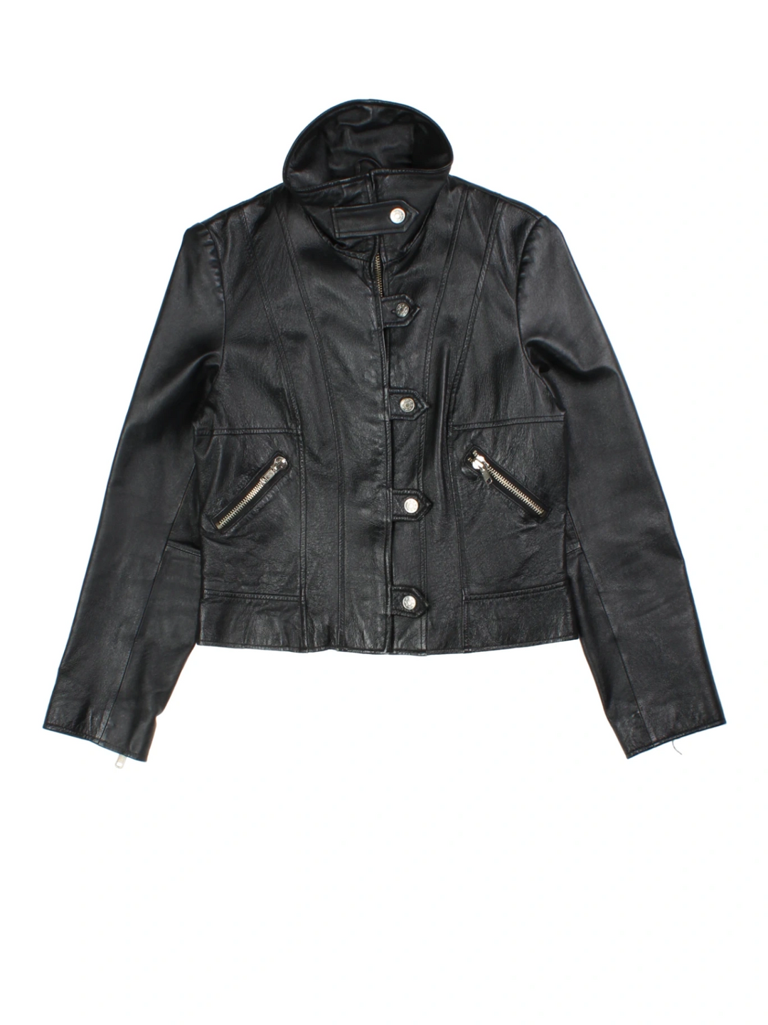 Y2K Morgan Funnel Neck Leather Jacket (Size XS)