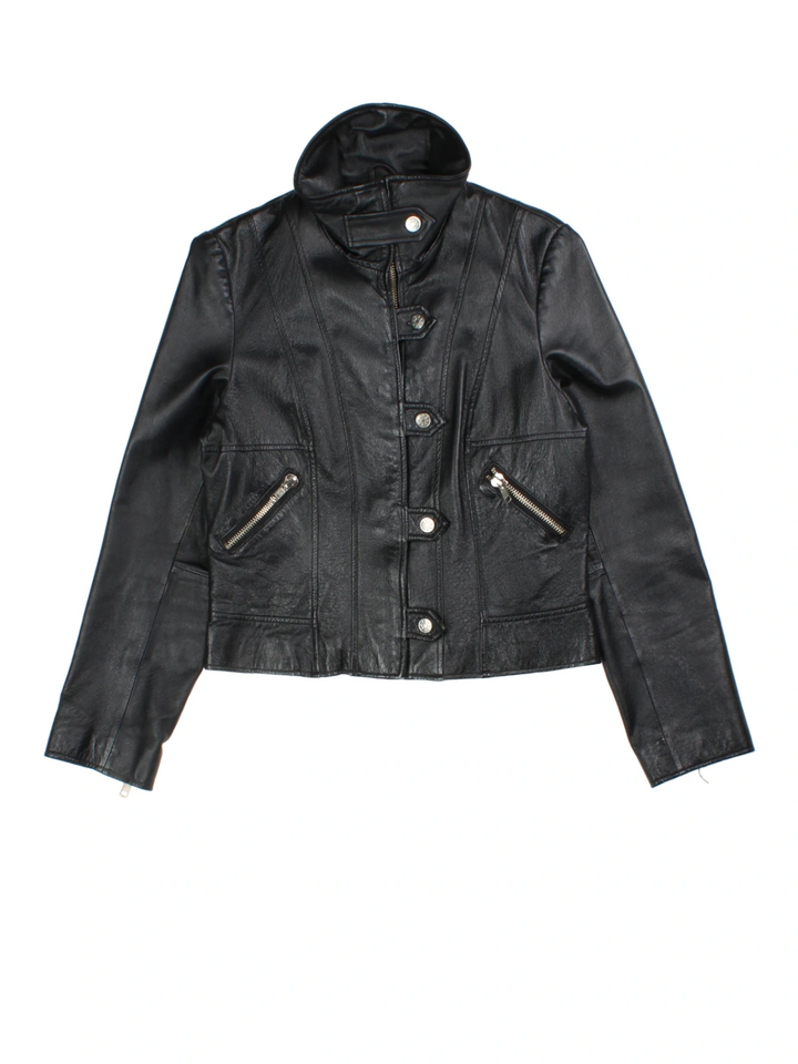 Y2K Morgan Funnel Neck Leather Jacket (Size XS)