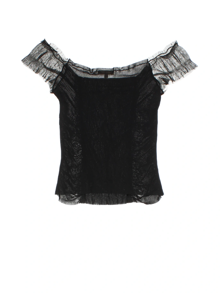 Y2K Sheer Mesh Ruffle Top (Size XS)