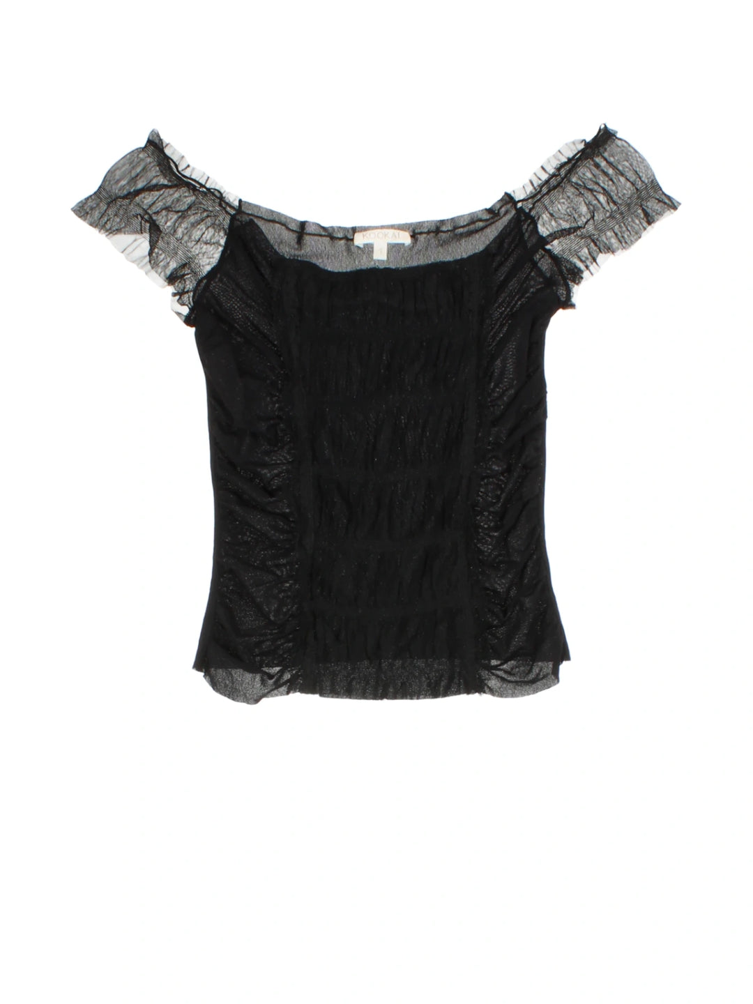 Y2K Sheer Mesh Ruffle Top (Size XS)