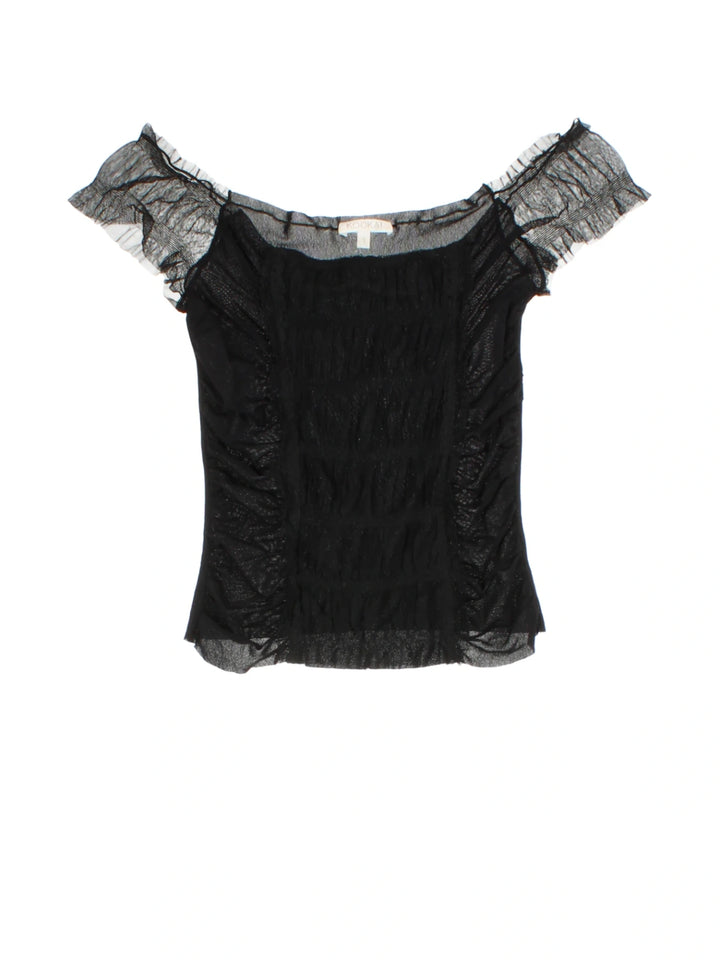 Y2K Sheer Mesh Ruffle Top (Size XS)