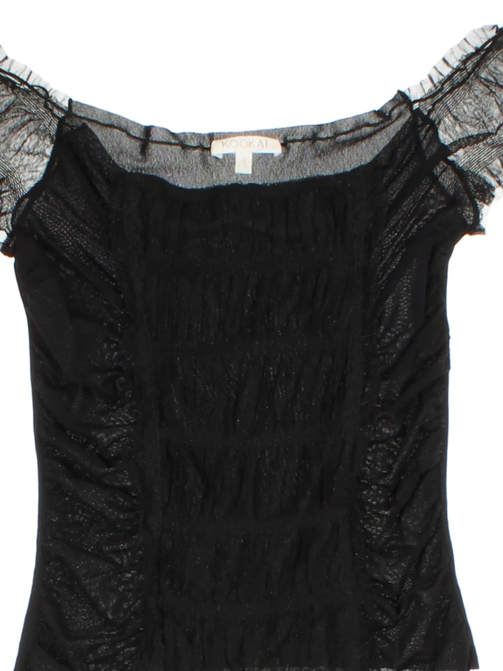 Y2K Sheer Mesh Ruffle Top (Size XS)
