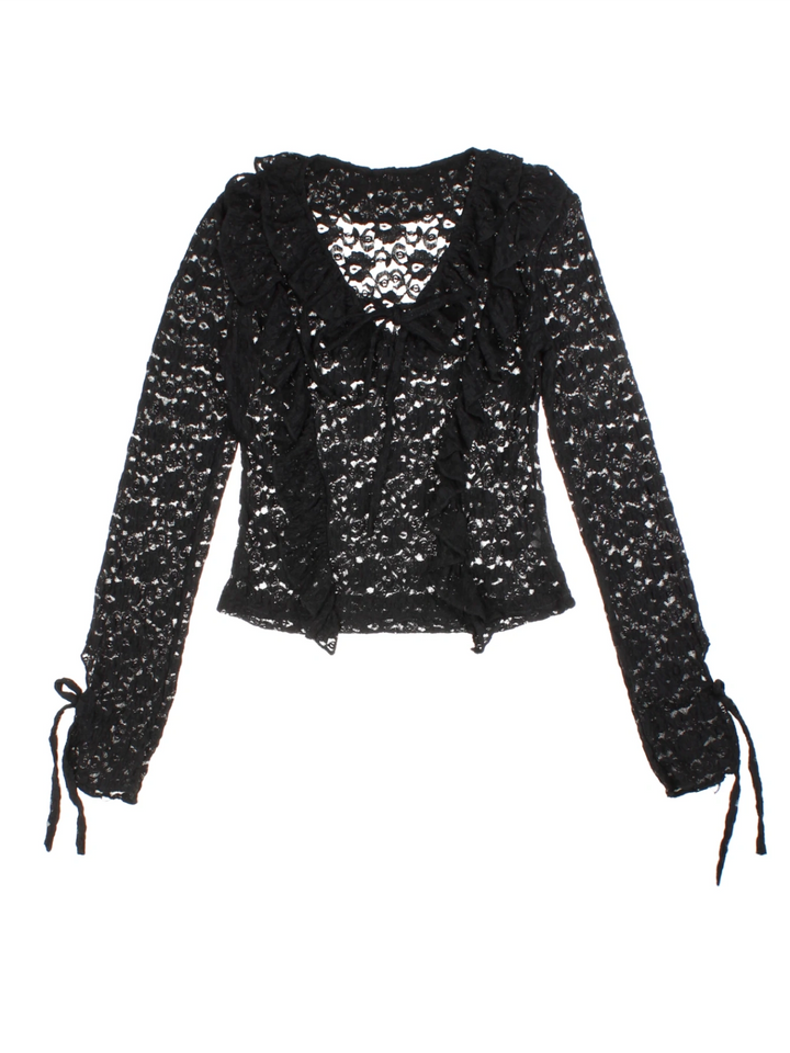Y2K Sheer Lace Ruffle Top (Size M)