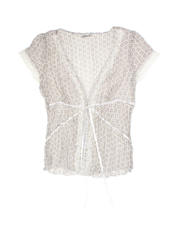 Y2K Floral Lace Tie-Front Top (Size M)