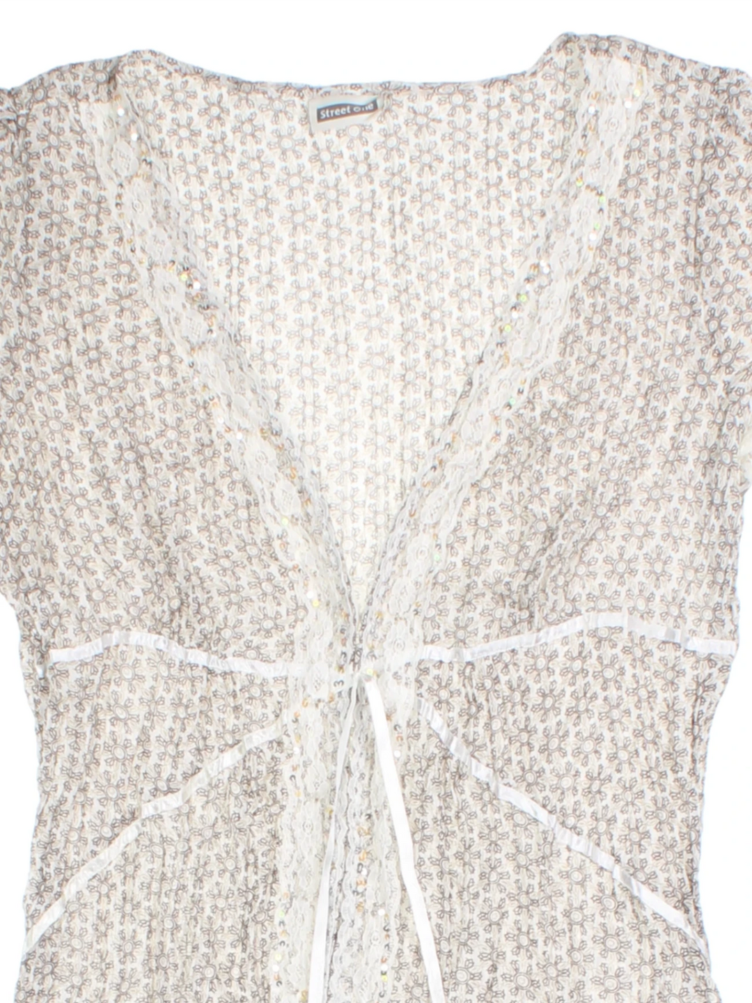 Y2K Floral Lace Tie-Front Top (Size M)