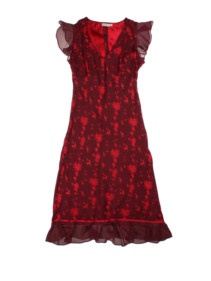 Y2K Silk Floral Midi Dress (Size S)