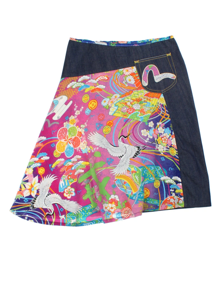 Y2K Evisu Denim Midi Skirt (Size L)