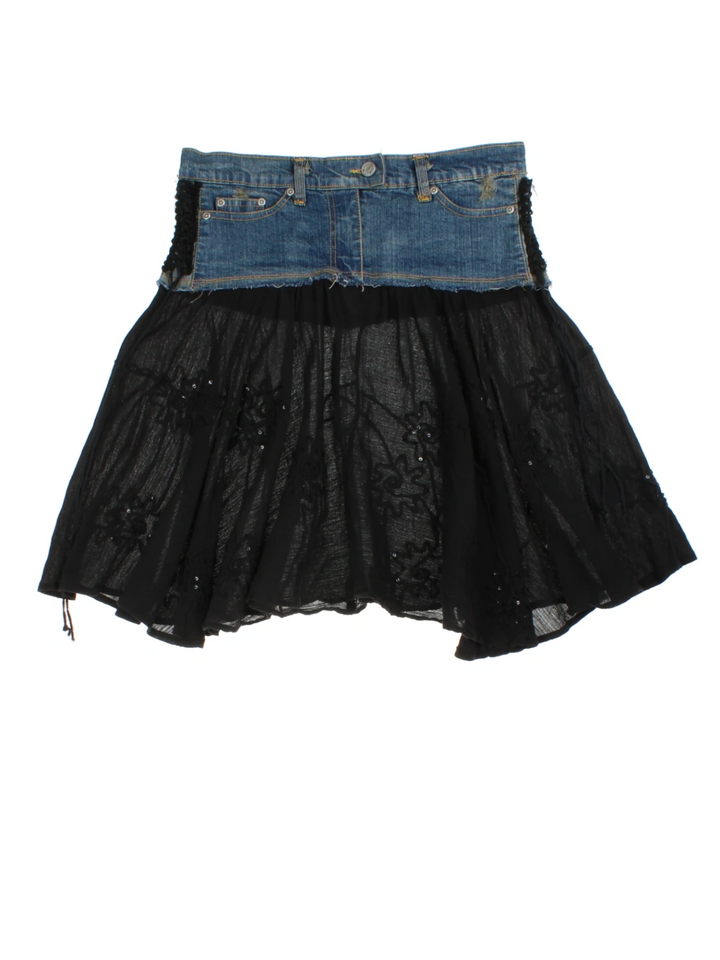 Y2K Denim Mesh Mini Skirt (Size M)