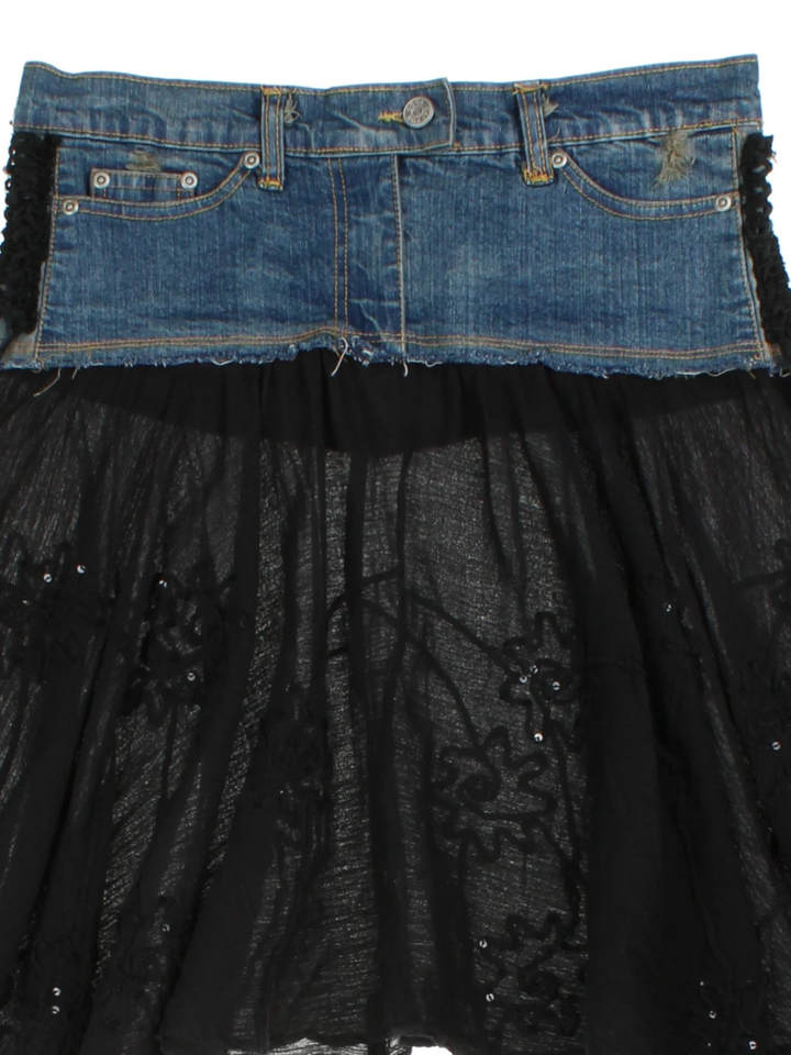 Y2K Denim Mesh Mini Skirt (Size M)