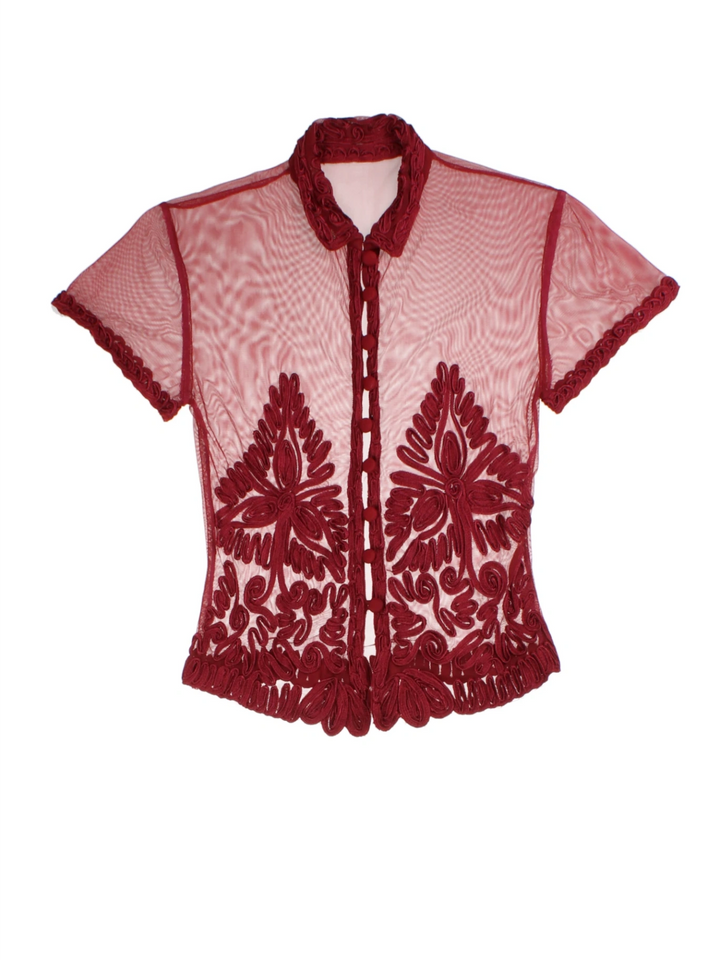 Y2K Embroidered Blouse (Size XS)