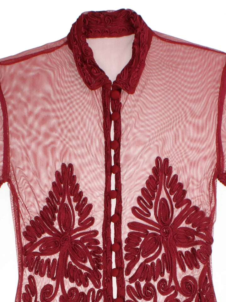 Y2K Embroidered Blouse (Size XS)