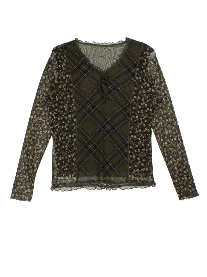 Y2K Mesh Floral Top (Size L)